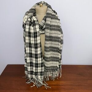 J. Crew White Black Plaid 70” Rectangular Wool Blend Scarf Wrap Made in Italy